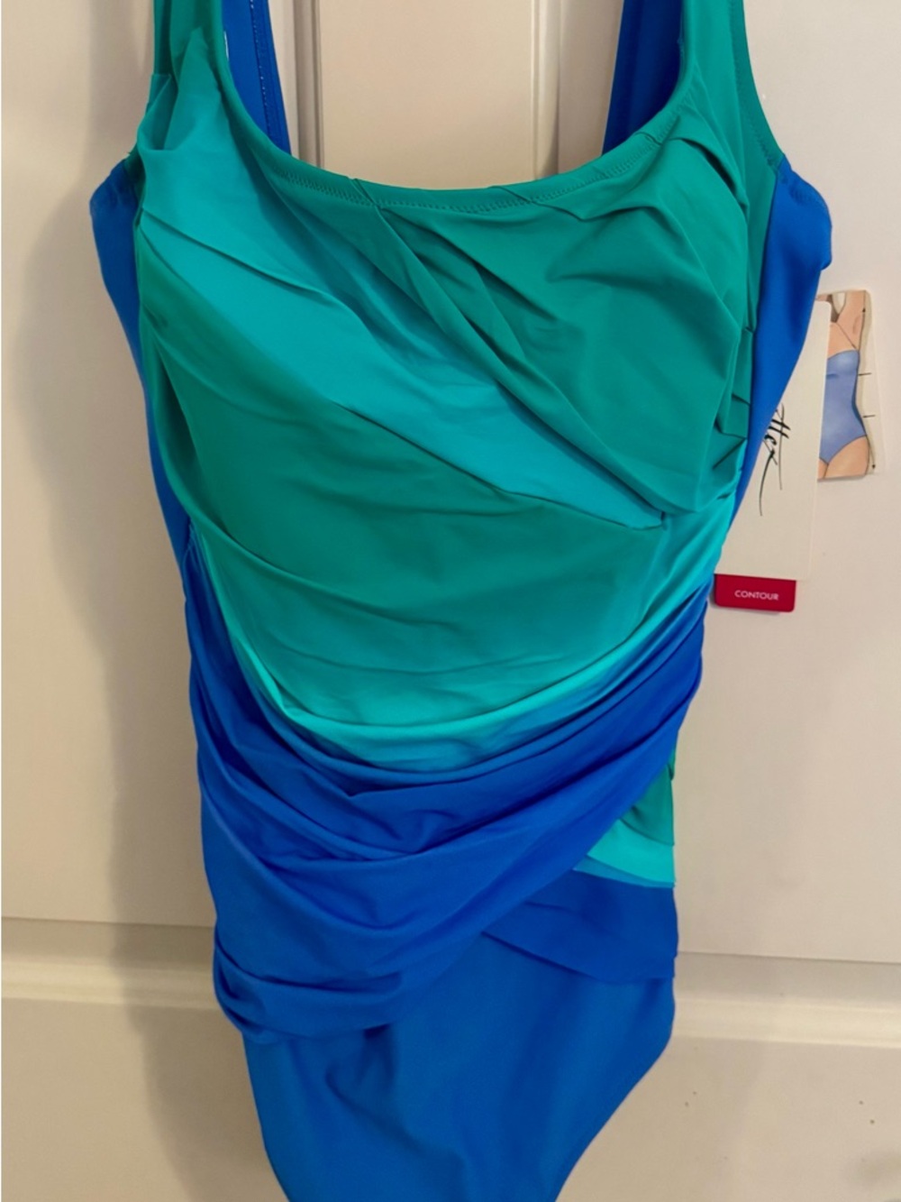 Gottex Swimsuit Blue and Turquoise Green One Piece Swimsuit Size 14 **NWT** - Picture 3 of 10